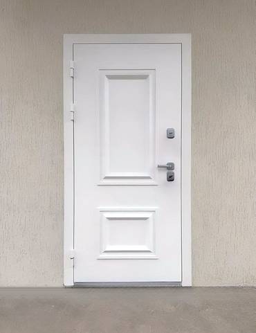 Белая дверь с металлобагетом